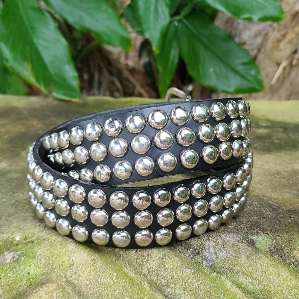 Black leather silver studded large belt